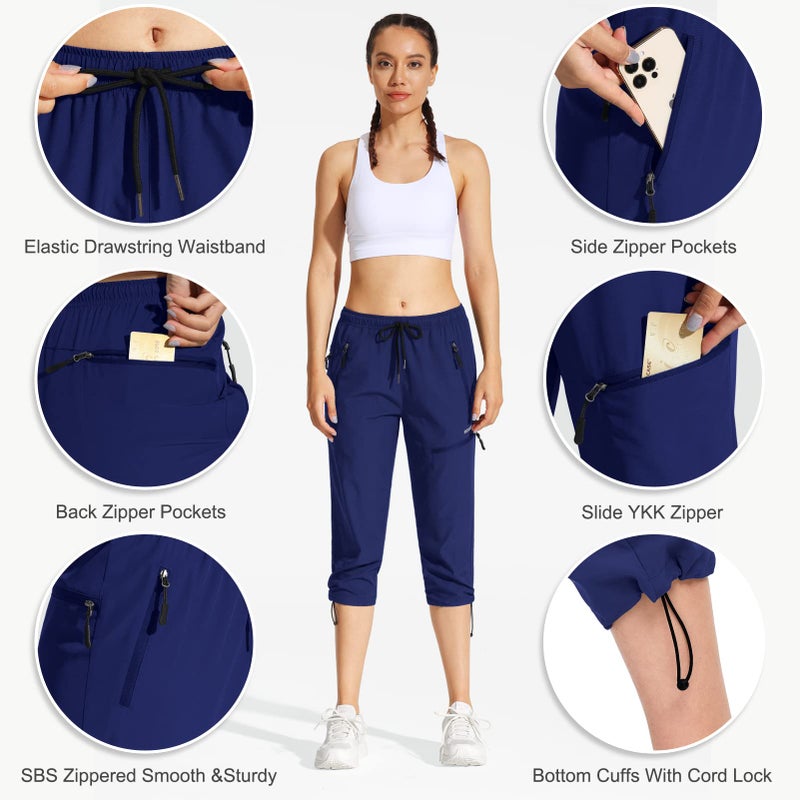 MOCOLY Women's Hiking Capris Pants Outdoor Sport Lightweight Quick Dry Water Resistant SPF UPF 50+ Jogging Cargo Pants Navy L - Image 4